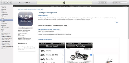Triumph-Konfigurator nun auch als App für iPhone und iPad