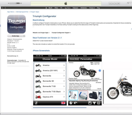 Triumph-Konfigurator nun auch als App für iPhone und iPad